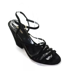 Sergio Rossi 37 1/2 black suede stripe sandals